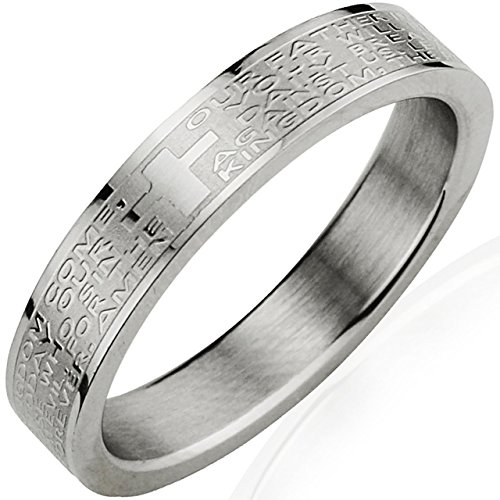 Stainless Steel English Lord's Prayer 4mm Band Ring - Women