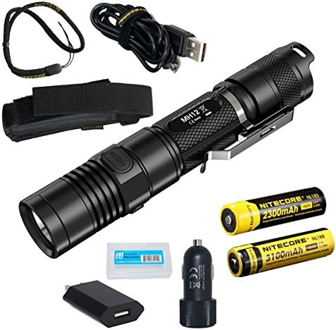 Bundle: Nitecore MH12 CREE XM-L2 U2 LED Rechargeable Flashlight 1000 Lumens+ Wall Charger, Dual USB Car charger+1x NL188 3200mAh Battery+1x NL183 2300mAh Battery+willgoo battery box