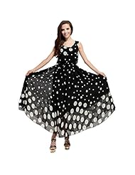 Sleeveless Flared-Skirt Polka Dot Print Chiffon Summer Maxi Dress 