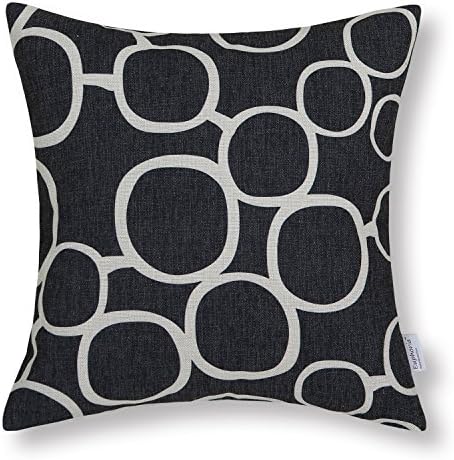Euphoria Home Decorative Cushion Covers Pillows Shell Cotton Linen Blend Modern Black Bubble Circles Chain Geometric 18" X 18"