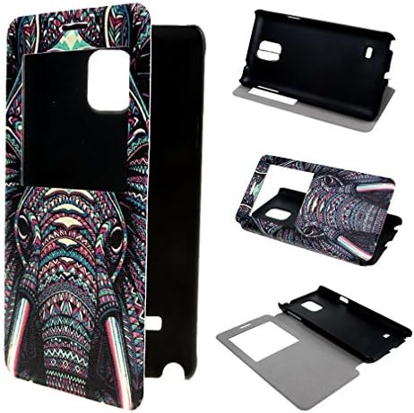 Galaxy Note 4 Case , Leathlux View Window Painting Art Tribal Elephants Style Design PU Leather Flip Stand Case Cover For Samsung Galaxy Note 4