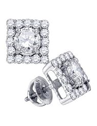 1.7 cttw 14k White Gold Diamond Mens Square Stud Earrings (Real Diamonds: 1.7 cttw)
