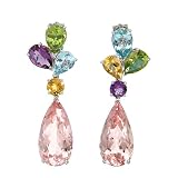 Made in France Spectacular Earrings With 47.55ctw Precious Stones - Genuine Amethysts, Aquamarines, Beryls, Morganites and Peridots Made of 18K White Gold. Total item weight 22.0g Length 52mm