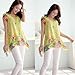 Anself Fashion Women Chiffon Blouse Floral Print Hollow Out Overlay Petal Sleeves Tops Yellow
