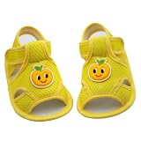 Very cute Small Squirrel Infant girls yellow sandal shoes. Very comfortable shoes with a smiling cartoon character on the front. T-strap, velcro closure for secure fit.