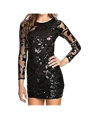 Sexy Brocade Sequined Round Neck Long Sleeves Bodycon Dress/Mini Dress 