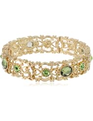 1928 Jewelry "Jeweltone Greens" Gold-Tone Green Bangle Bracelet, 2.5"