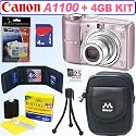 Canon PowerShot A1100IS 12.1 MP Digital Camera (Pink) + 4GB Accessory Kit