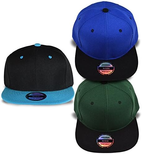 Teehee Fashion Flat Visor Snapback Cap - Veriety Colors Adjustable Size 3-Pack (Royal/Blk,Blk/Teal,Hunter Green/Blk)