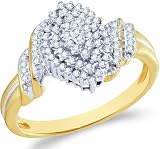 10k Yellow and White Two 2 Tone Gold Marquise Shape Center Cluster Setting Round Cut Ladies Diamond Engagement Cocktail Ring Band (1/4 cttw)