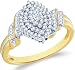 10k Yellow and White Two 2 Tone Gold Marquise Shape Center Cluster Setting Round Cut Ladies Diamond Engagement Cocktail Ring Band (1/4 cttw)