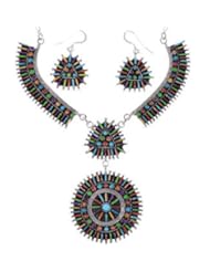 Silver Jewelry Turquoise Multicolor Link Necklace Set HS28583