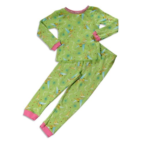 Tinkerbell by Disney Fairies - Girls Long Sleeve Thermal Tinkerbell Pajamas, Lime (Size 4)