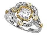 Zoe R(tm) 925 Sterling Silver Micro Pave Hand Set Cushion cut Cubic Zirconia (CZ) Two-Tone Engagement Ring