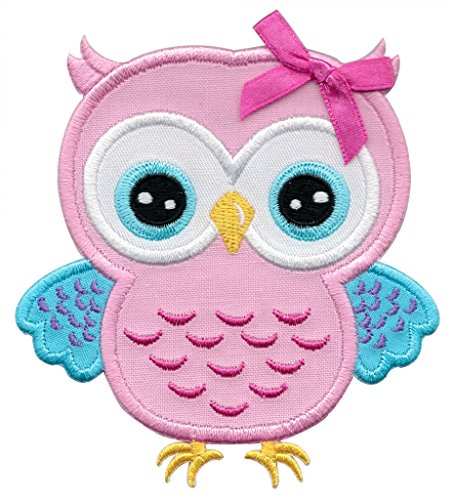 PatchMommy Iron On Applique Patch, Pink and Blue Owl - Kids Baby