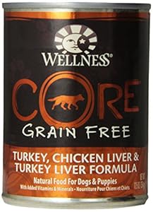Wellness Grain-Free Canned Dog Food for Adult Dogs, CORE Turkey/Chicken Liver/Turkey Liver Recipe, 12-Pack of 12-1/2-Ounce Cans