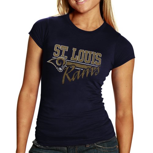 St. Louis Rams Ladies Shining Moment T-Shirt - Navy Blue (Medium)