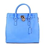 Michael Kors Hamilton Leather Azure Blue Large North South Tote Shoulder Bag