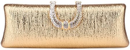 10.5'' Ladies Evening Bag,RUFFRYDER Womens Clutch Purse Wallet Handbag Purse Rhinestone Clasp for Wedding Evening Party,1802R#Golden