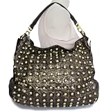 Blue Elegance Crystal Studded Dark Bronze Quilted Handbag