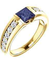 14K Yellow Gold 5.00x5.00mm Princess Cut Iolite and Diamond Ring -- LIFETIME WARRANTY
