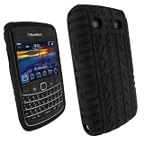 iGadgitz Black Silicone Skin Case Cover with Tire Tread Design for BlackBerry New Bold 9700 & 9780 + Screen Protector