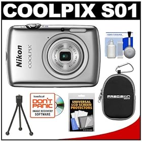 Nikon Coolpix S01 Digital Camera (Silver) with Case + Tripod + Accessory Kit