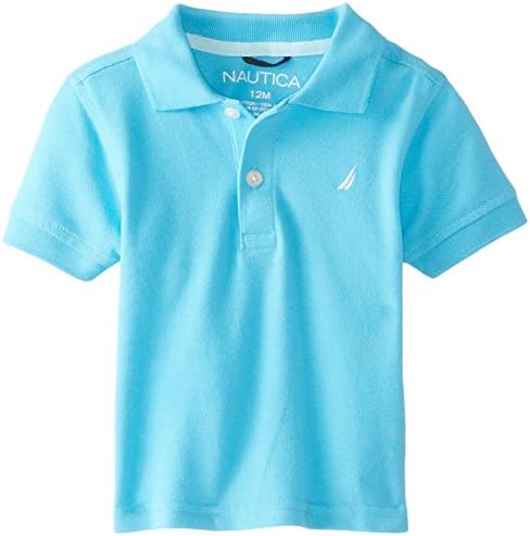 Nautica Baby Boys' Short Sleeve Solid Pique Polo, Turquoise, 12 Months
