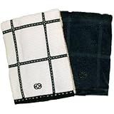 Calphalon Textiles 2-Piece Solid and Check Kitchen Towel Set, Black Licorice