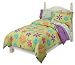 Girls Retro Chic Daisy Flowers Green and Purple Comforter Set