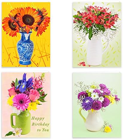 Greeting Cards Collection No 2 - Set of 4 Assorted Cards and 4 White Envelopes - 1 Card with Birthday Greetings and 3 Cards for All Occasions