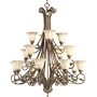 Progress Lighting P4147-91C 16-Light 3-Tier Chandelier with Weathered Sand Stone Glass and Leaf Accents, Biscay Crackle