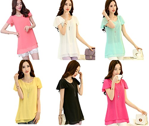 【ARINCO】 エレガント シフォン レイヤード スタイル 半袖 ブラウス レディース 選べる 6カラー オフィス スタイル サイズ M L XL