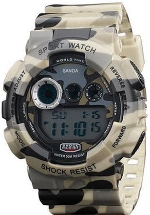 David Fashion Military Firefighter Men Women Waterproof Sport Diving Wrist Watches Analog Digital LED Watch Camouflage Yellow w/ Gift Box