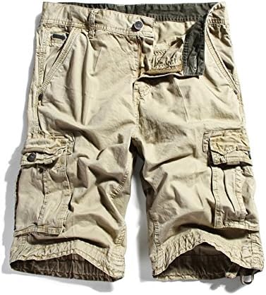 FuHao Men's Cotton Loose Fit Multi Pocket Cargo Shorts Khaki 34