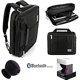 El Prado 3 in 1 Carry-On CrossBody Bag, Backpack and Briefcase - Black Trim [LRG] For 14 to 15.6 inch Laptop Notebook Ultrabook Convertible Computers + Black Bluetooth Suction Speaker