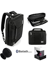 El Prado 3 in 1 Carry-On CrossBody Bag, Backpack and Briefcase - Black Trim [LRG] For 14 to 15.6 inch Laptop Notebook Ultrabook Convertible Computers + Black Bluetooth Suction Speaker
