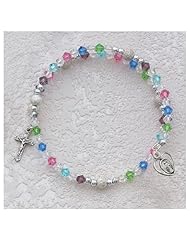 First Holy Communion Childrens Girls Rosary Bracelet 6 1/2" Full Wrap Rhodium Chalice & Cross.