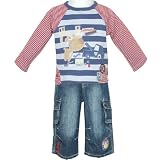 from Pixie Togs Babywear Dog Mechanic In Garage Applique Baby Boys Top and Cargo Pocket Distressed Jeans 2 Piece Set (12-18 Months)