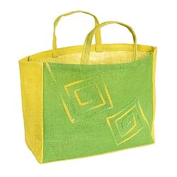 Olive N Figs Yellow-Lime Embroidered Jute Handbag/Tote