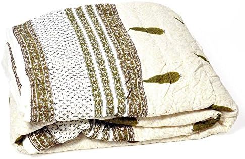 Indicraft Floral Hand Block Print Jaipuri Quilt Double White