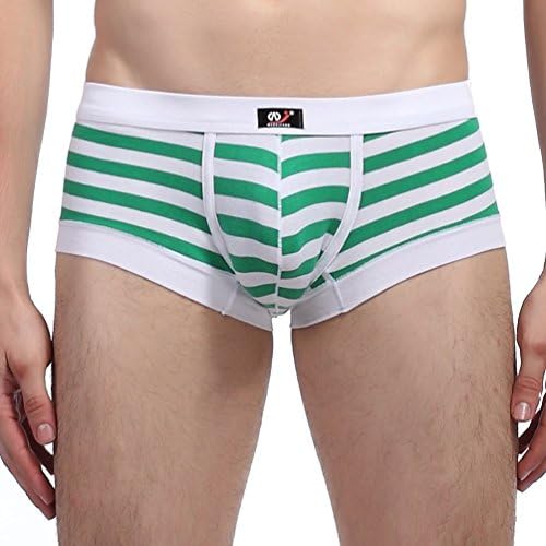 ZIHAN Men's Low Rise Cotton Solid Slim Stripe Boxer Brief Large Green
