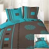 Housse de couette et deux taies kaydo choco/turquoise