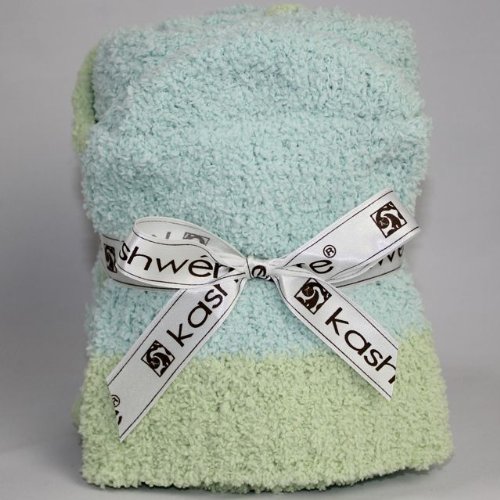 カシウェア【KASHWERE】 BABY BLANKET with CAP ベビーブランケットキャップ付き AQUA with GREEN 水色