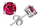 3.00 cttw 14K White Gold Plated 925 Sterling Silver Round Created Pink Ruby Earring Studs