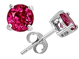 3.00 cttw 14K White Gold Plated 925 Sterling Silver Round Created Pink Ruby Earring Studs