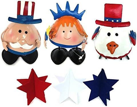 Patriotic Olympic Party decorations : 3 Stars, 3 Bobble head decor 3" each