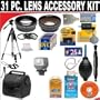 31 PC ULTIMATE MONSTER SUPER SAVINGS DELUXE DB ROTH ACCESSORY KIT, INCLUDES LENSES, FILTERS, VIDEO LIGHT, ACCESSORIES AND MUCH MORE!For The Samsung SC-D382, D372, D365, D363, D353, D27, D23, D103 MiniDv Camcorders