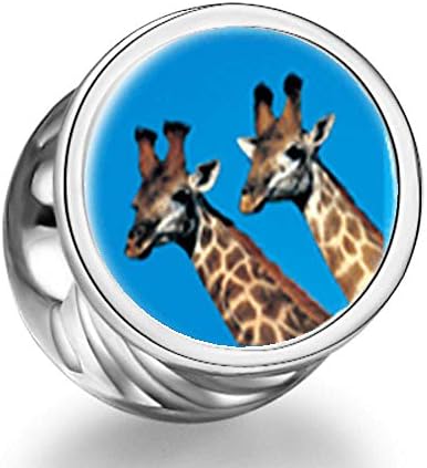 Two Giraffes Cylindrical Photo Charm Beads