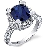 Royal Splendor 3.75 Carats Blue Sapphire Ring in Sterling Silver Rhodium Finish Size 5 to 9